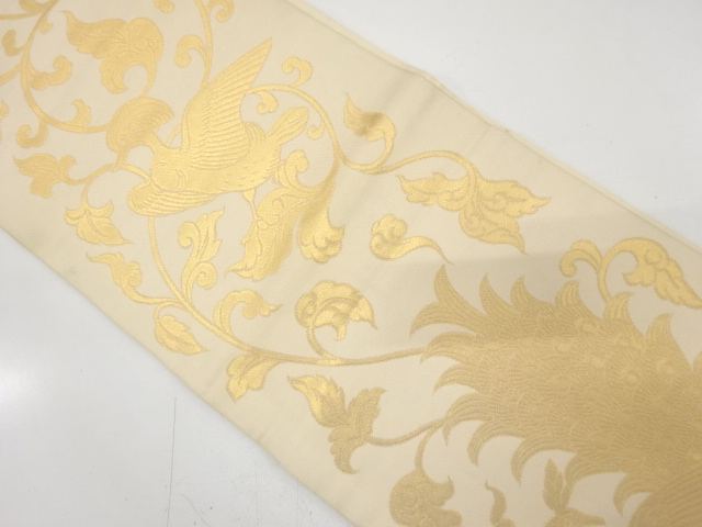 JAPANESE KIMONO / ANTIQUE FUKURO OBI / SILK / WOVEN PEACOCK & ARABESQUE